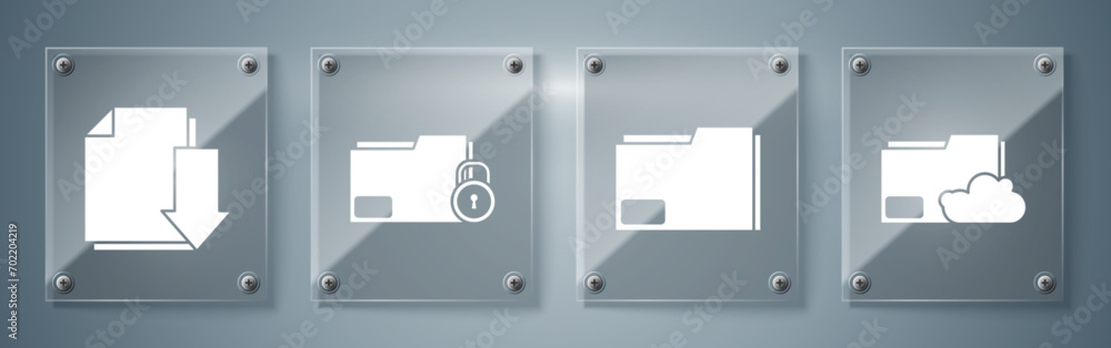 Poster set cloud storage text document folder, document folder, folder and lock and document with download.