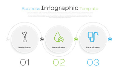 Set line Human broken bone, Donate drop blood and IV bag. Business infographic template. Vector