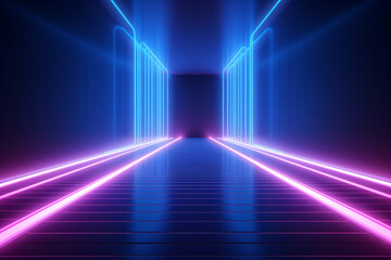 3D neon light background 3D rendering of a strip of led lighting
