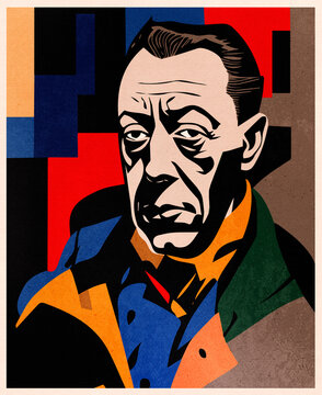 Albert Camus illustration. Contemporary art graphic portrait.