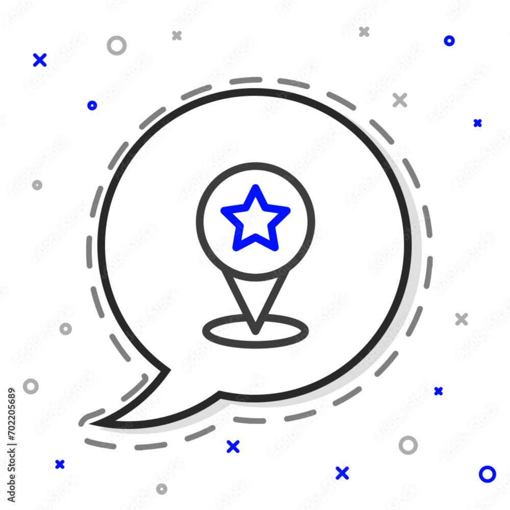 Poster line map pointer with star icon isolated on white background. star favorite pin map icon. map marker