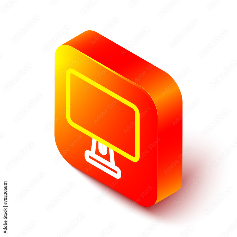 Poster isometric line computer monitor screen icon isolated on white background. electronic device. front v