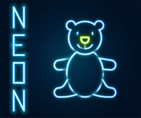 Glowing neon line Teddy bear plush toy icon isolated on black background. Colorful outline concept. Vector