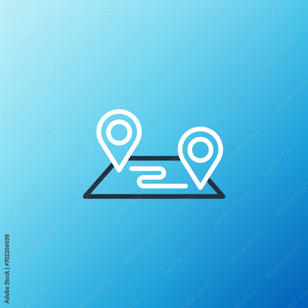 Poster line route location icon isolated on blue background. map pointer sign. concept of path or road. gps