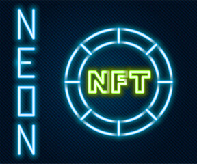 Glowing neon line NFT Digital crypto art icon isolated on black background. Non fungible token. Colorful outline concept. Vector