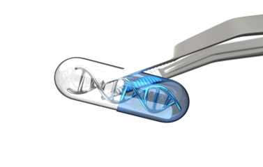 DNA inside a capsule with tweezers on transparent background, PNG file
