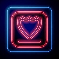 Glowing neon Shield icon isolated on black background. Guard sign. Security, safety, protection, privacy concept.  Vector