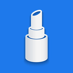 Paper cut Lipstick icon isolated on blue background. Paper art style. Vector