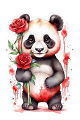  panda with red rose graphic for valentine's day