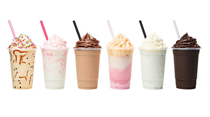 icecream milkshake on white isolated on clear png background and transparent background. food drink and dessert concept for cafe and restaurent, AI generative.  - obrazy, fototapety, plakaty