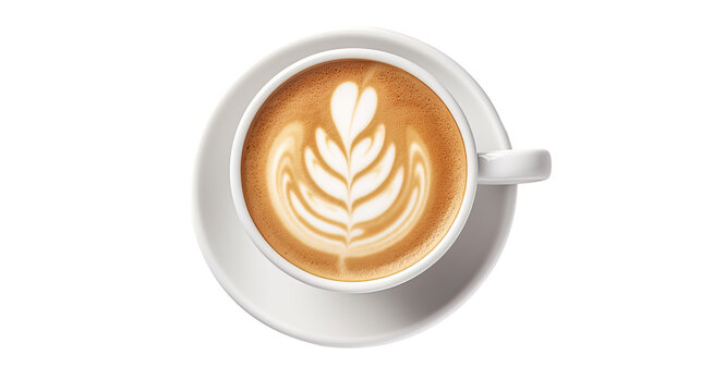 latte coffee on white isolated on clear png background and transparent background. food drink and dessert concept for cafe and restaurent, AI generative. 