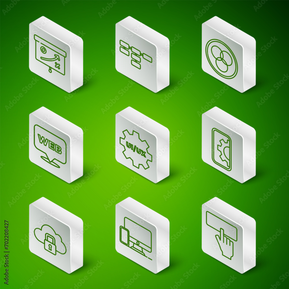 Poster set line keyboard, monitor and mobile, planning strategy concept, ui ux design, web graphic, site ma