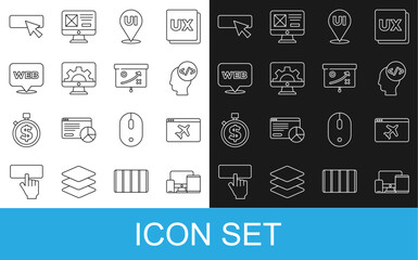 Set line Monitor, mobile, tablet, Website template, Front end development, UI UX design, and graphic,  and Planning strategy concept icon. Vector