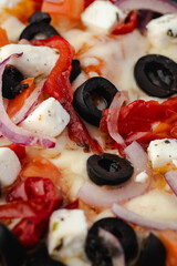 Greek pizza filling close up