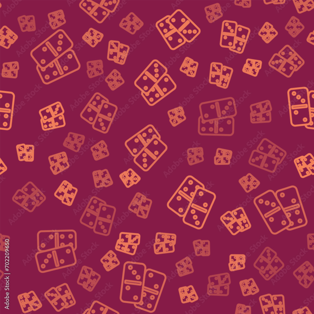 Poster brown line domino icon isolated seamless pattern on red background. vector