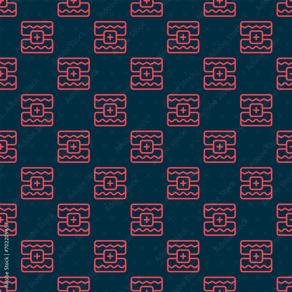 Poster red line music wave equalizer icon isolated seamless pattern on black background. sound wave. audio 