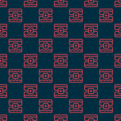 Red line Music wave equalizer icon isolated seamless pattern on black background. Sound wave. Audio digital equalizer technology, console panel, pulse musical.  Vector