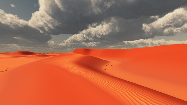 Sandwüste mit Dünen und bewölkter Himmel