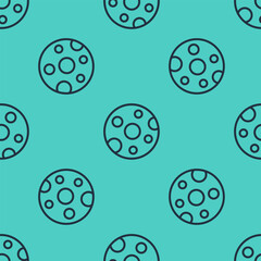 Black line Full moon icon isolated seamless pattern on green background. Cloudy night sign. Sleep dreams symbol. Night or bed time sign.  Vector