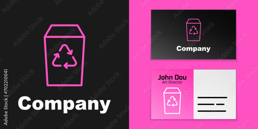 Poster pink line recycle bin with recycle symbol icon isolated on black background. trash can icon. garbage