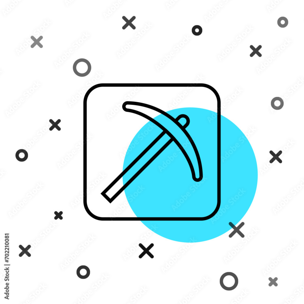 Poster black line pickaxe icon isolated on white background. random dynamic shapes. vector