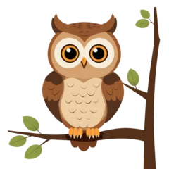 Fotobehang Adorable Brown Owl Vector Art Sitting on a Branch On transparent background PNG file © Eliane