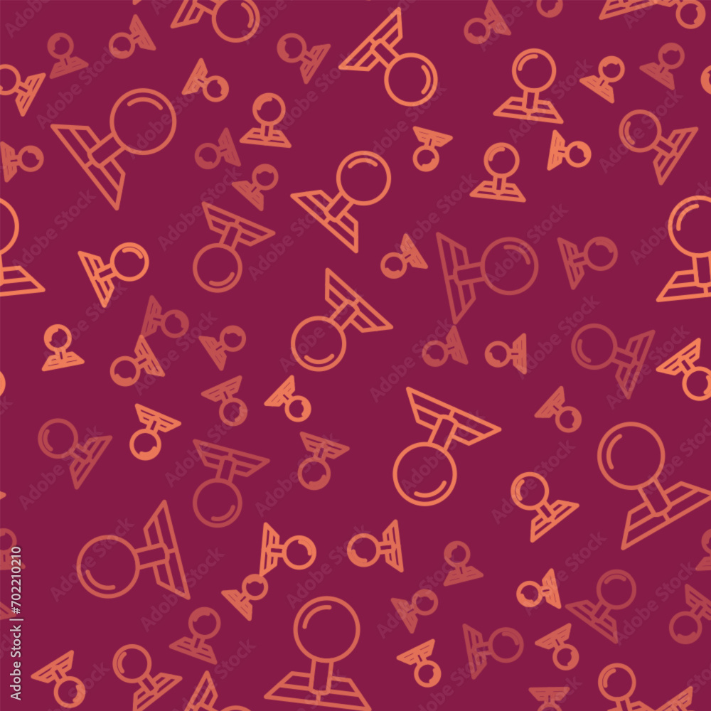 Poster brown line folded map with location marker icon isolated seamless pattern on red background. vector