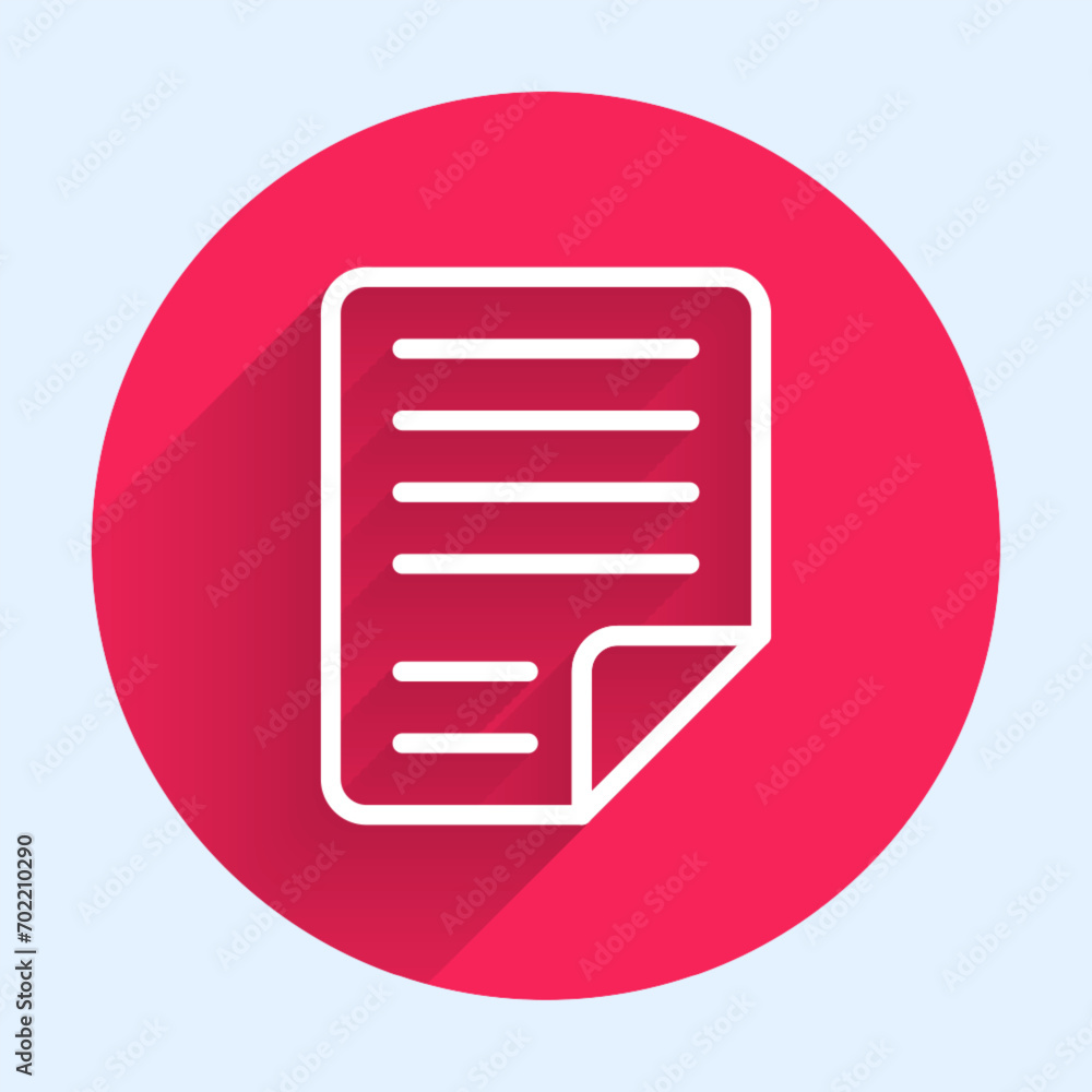 Poster white line file document icon isolated with long shadow background. checklist icon. business concept