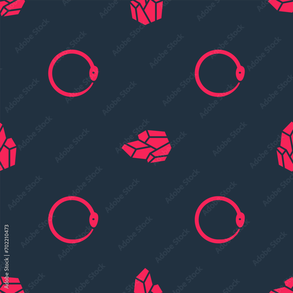 Poster set ouroboros and magic stone on seamless pattern. vector