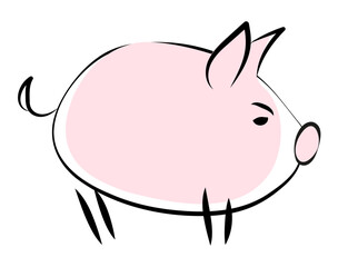 Różowa świnka ilustracja  - obrazy, fototapety, plakaty