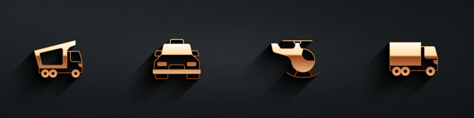 Obraz premium Set Delivery cargo truck, Taxi, Helicopter and icon with long shadow. Vector
