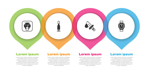 Set Rapper, Bullet, Bloody knife and Wrist watch. Business infographic template. Vector