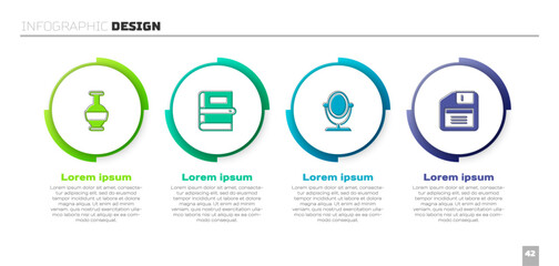 Set Ancient amphorae, Book, Round makeup mirror and Floppy disk. Business infographic template. Vector