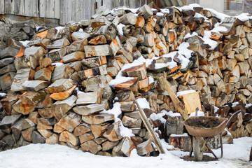 Preparation of firewood for the winter. firewood background