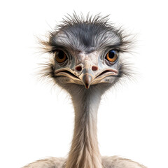 ostrich head closeup on a transparent background