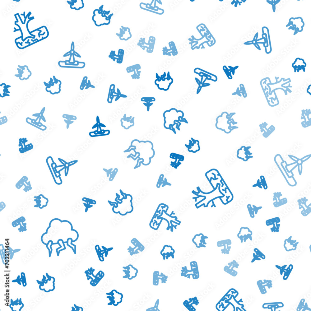 Poster set line storm, withered tree and wind turbine on seamless pattern. vector