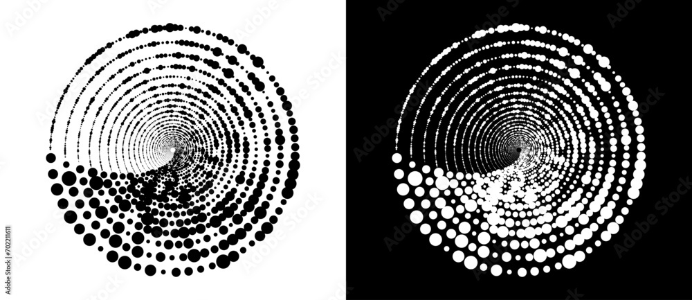 Poster abstract background with halftone dots in circle. art design circle as logo or icon. a black figure 