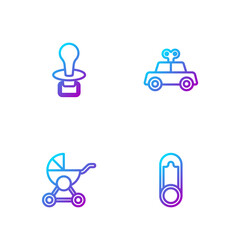 Set line Baby clothes pin, stroller, dummy pacifier and Toy car. Gradient color icons. Vector