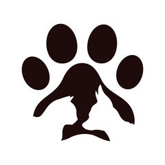 Animal paw print and dog cat silhouette design. Pet care, treatment and pet store