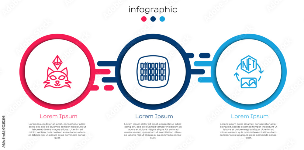 Poster set line nft digital crypto art, binary code and . business infographic template. vector
