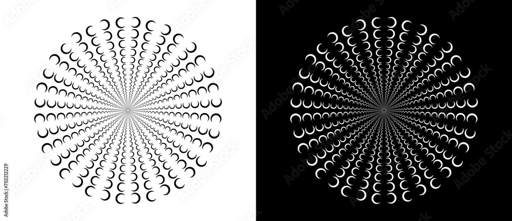Poster Abstract background with semicircles in circle. Art design circle as logo or icon. A black figure on a white background and an equally white figure on the black side.