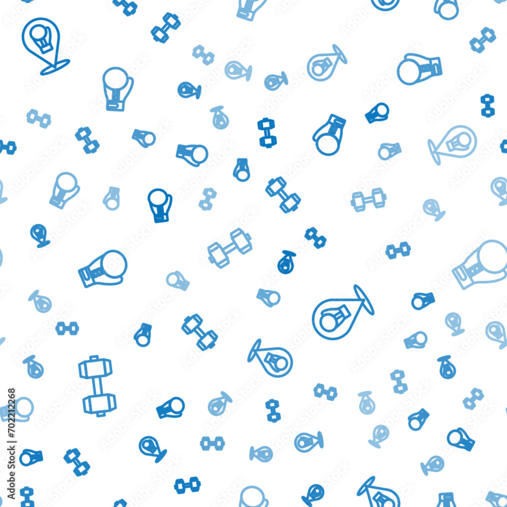 Poster set line dumbbell, boxing glove and on seamless pattern. vector