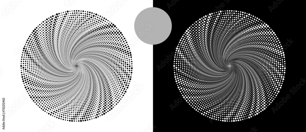 Poster abstract background with halftone dots in circle. art design circle as logo or icon. a black figure 