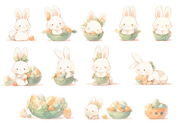 Set of cute bunny Easter on Png background. generative ai