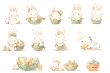 Velours gordijnen Speelgoed Set of cute bunny Easter on Png background. generative ai