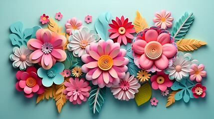 Floral arrangement in cut paper style, generative ai