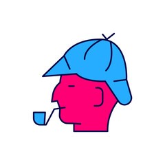 Filled outline Sherlock Holmes with smoking pipe icon isolated on white background. Detective.  Vector