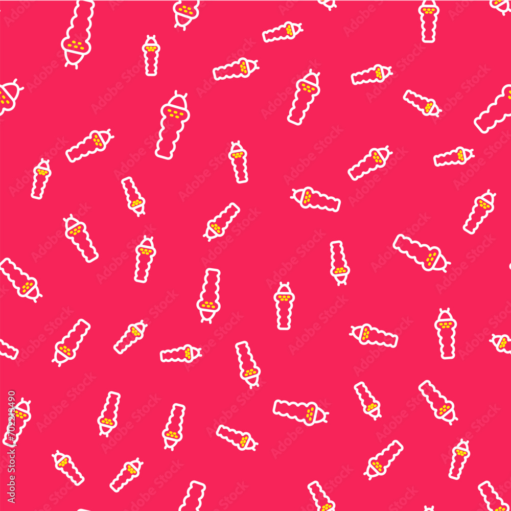Poster line larva insect icon isolated seamless pattern on red background. vector