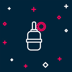 Line Hand grenade icon isolated on blue background. Bomb explosion. Colorful outline concept. Vector