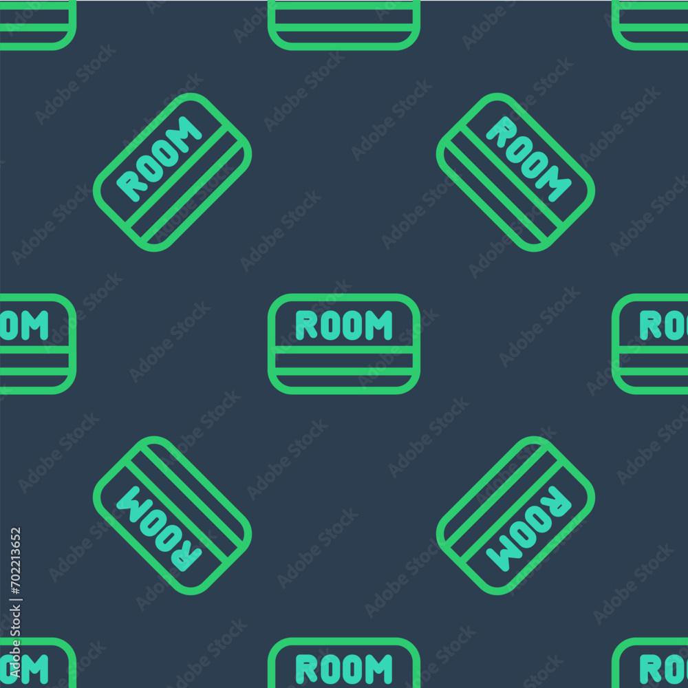 Poster line hotel key card from the room icon isolated seamless pattern on blue background. access control.